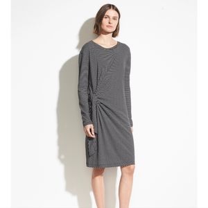 NEW VINCE Striped Long Sleeve Side Tie T Shirt Fall Dress in Black White Dress M